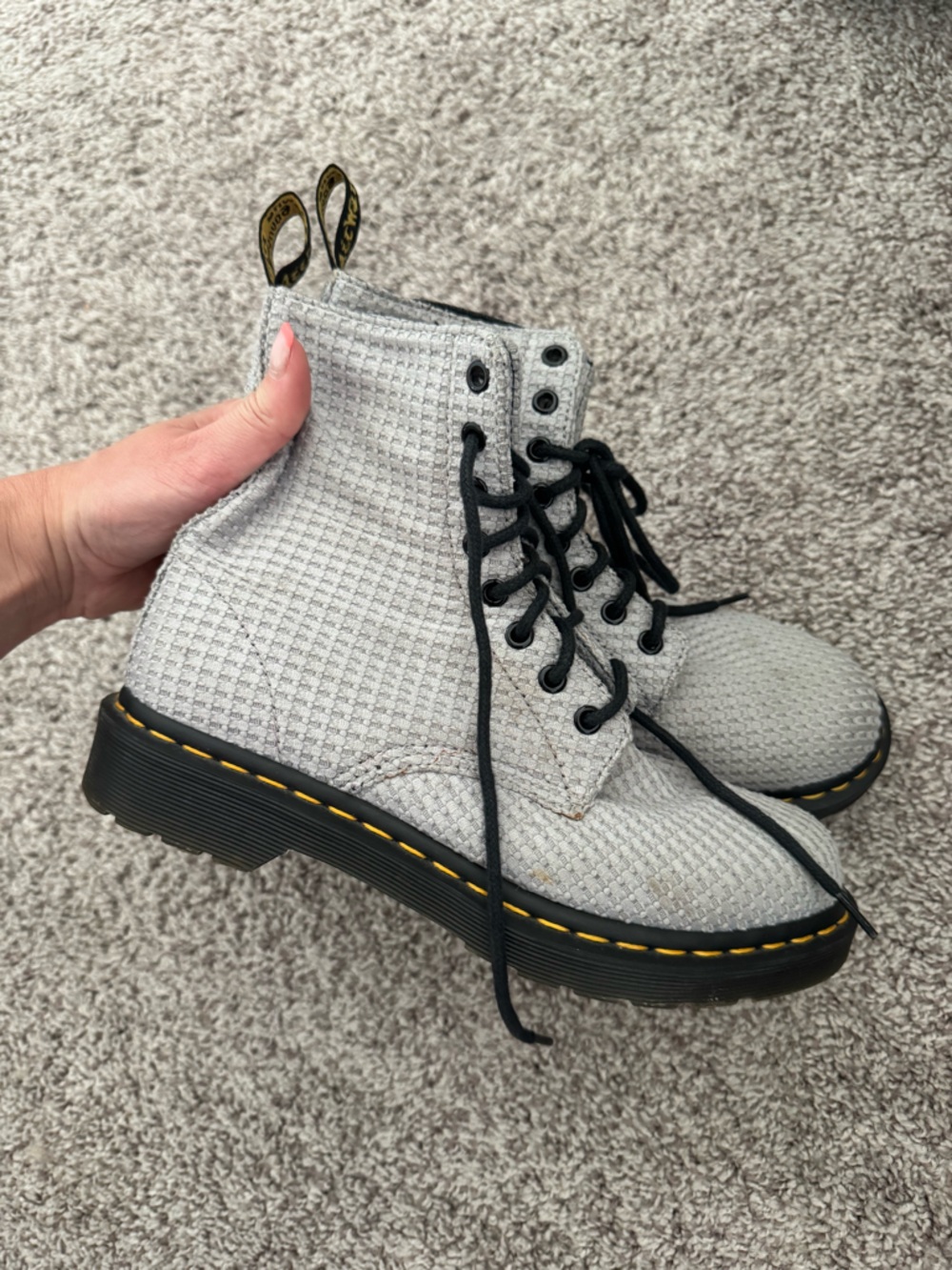 Dr. Martens White Textured Lace-Up Kids Boots with Black Sole